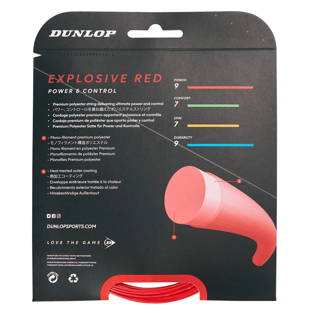 Dunlop Explosive Red 16/1.30 Tennis String (Red) 2 Dunlop Explosive Red 16/1.30 Tennis String (Red) - Image 2