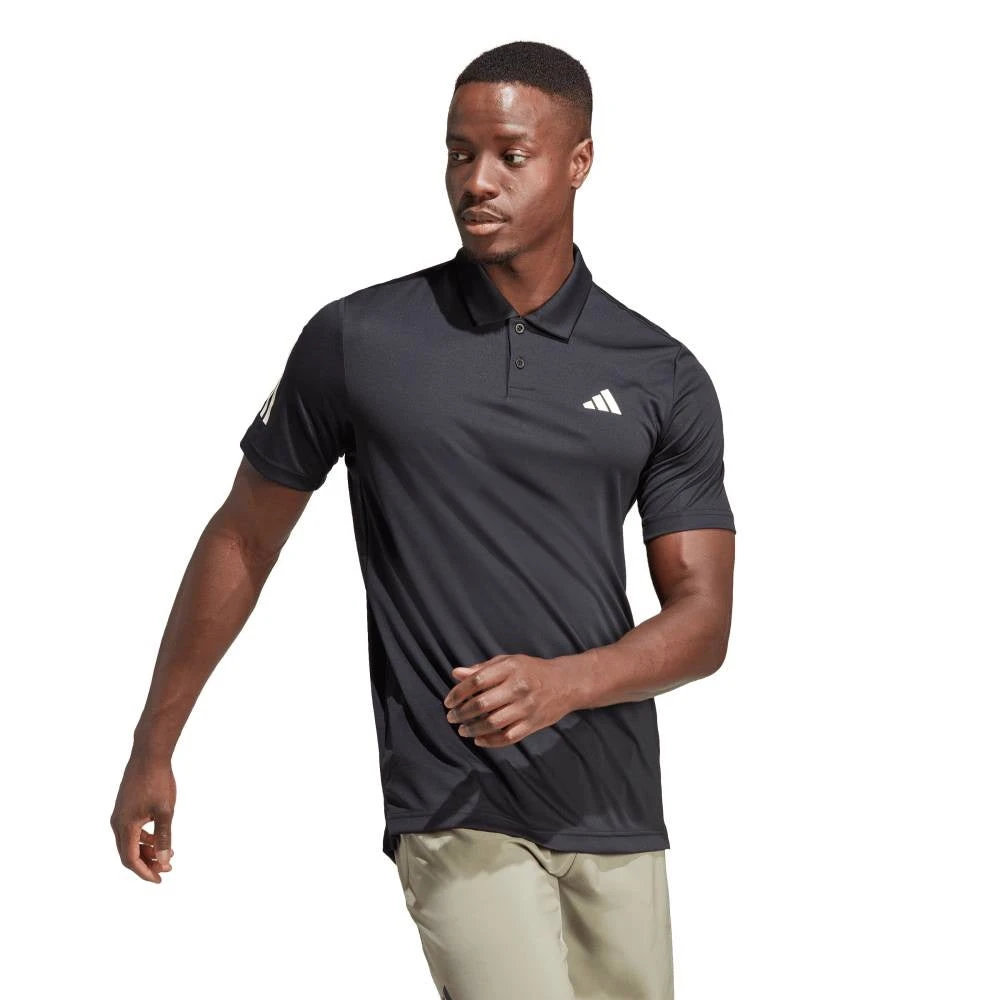 Adidas Men's 3 Stripe Club Polo (Black) 1 Adidas Men's 3 Stripe Club Polo (Black)