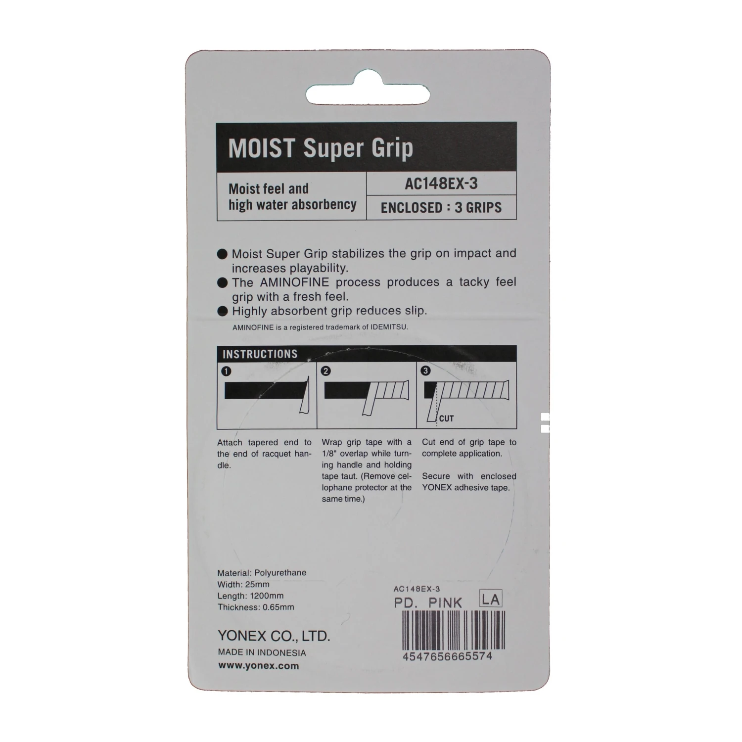 Yonex Moist Super Grip Overgrip 3 Pack (Pink) 2 Yonex Moist Super Grip Overgrip 3 Pack (Pink) - Image 2